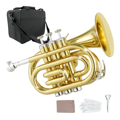 Foyarinal Pocket Trumpet, Bb Brass Trumpet for Beginners with 7C Mouthpiece