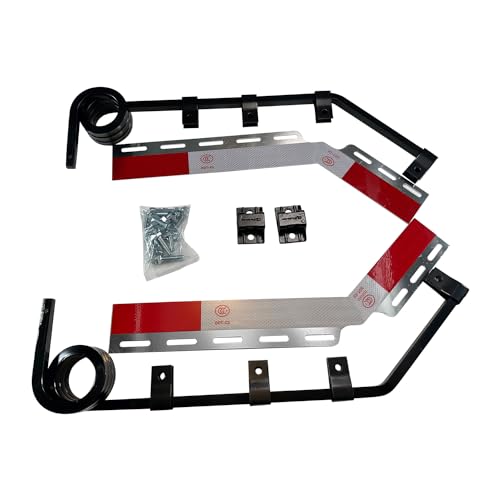Image of Pair Angled Down Bar Type Truck Mud Flap Hangers Complete Kit 3 Coils, 0.640 inch Square Steel Arm with Reflector Plates and Hardware for Semi Trucks Trailers
