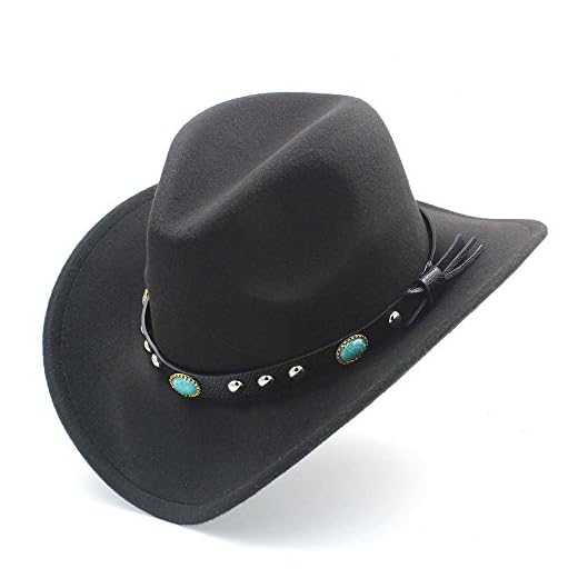 Jdon-hats, Women Men Fashion Western Cowboy Hat with Roll Up Brim Felt Cowgirl Sombrero Caps Black