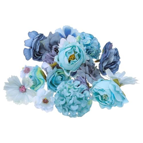 TOVINANNA 20 Cabezas de Flores Falsas de Seda Azul Mini, Cabezas de Rosas y Margaritas Artificiales para Decoración del Hogar, Manualidades, Shower y Adornos de Graduación