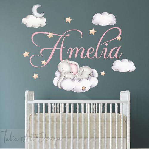 Vinilo Decorativo Infantil Elefante Acuarela Personalizable miniatura 1