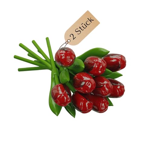 MomoMoments Ramo de tulipanes de madera pintada a mano con 9 tulipanes de madera de 20 cm de alto, color amarillo y naranja, ramo de flores artificiales, fabricado en Holanda (2, berenjena roja)