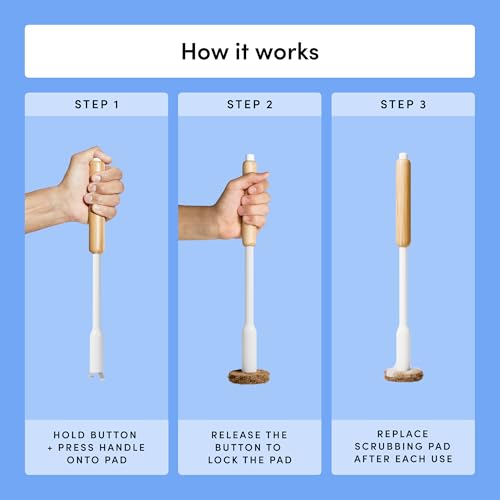 Image of TUSHY Toilet Brush 2.0 Set with Holder, 8 Coconut Husk Scrubbing Pads | Cleanser-Infused and Disposable, Planet Friendly Refills in Lemon and Tea Tree Scents