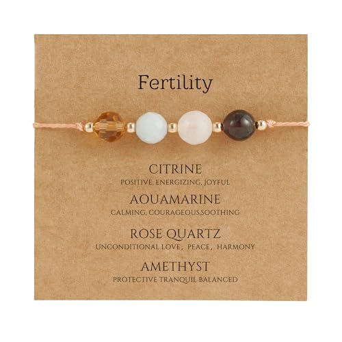 Fezodo Fertility Bracelets For Women, Natural Crystals and Gemstones Energy Healing Crystal Beaded Bracelet Christmas Valentines day Birthday Gift for Friends Women