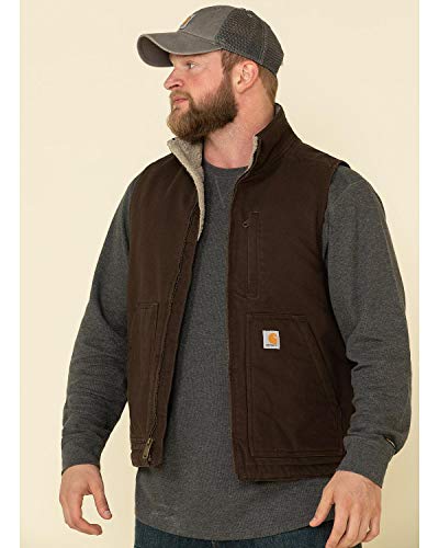 Carhartt Väst herr, i lös passform, tvättad, fodrad med duck-sherpa, Mörkbrunt, M