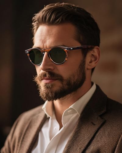 CARFIA Retro Acetate Polarized Sunglasses for Men UV Protection, Vintage Round Frame Eyewear with Gold Filigree CA55063