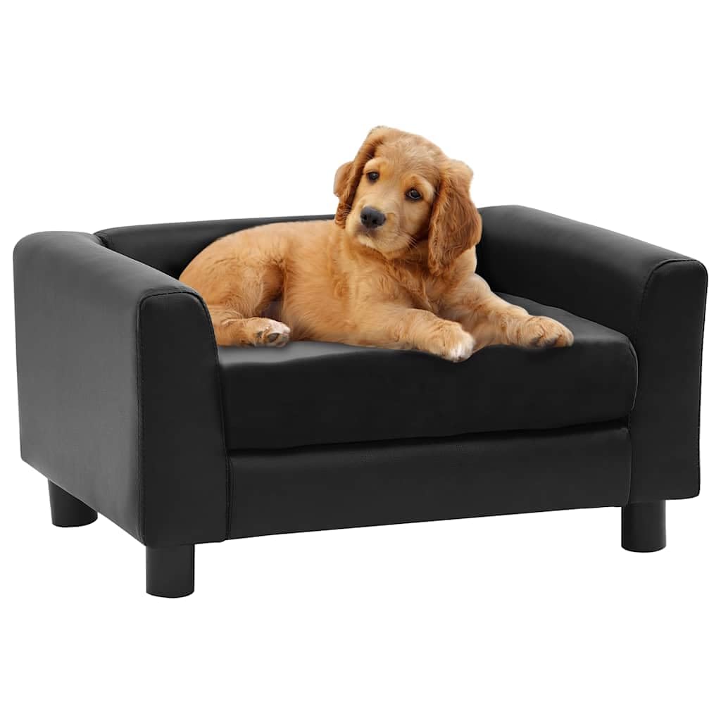 vidaXL Hundesofa Schwarz 60x43x30cm Plüsch Kunstleder Hundecouch Haustiersofa