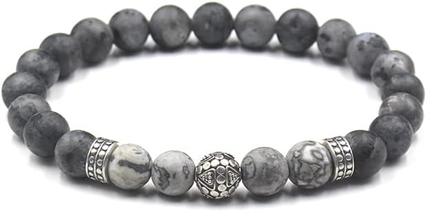 Kartini Studio Matte Labradorite and Grey Jasper Bracelet, Men's Bracelet, Bead Bracelet Man, Sterling Silver Beads Bracelet - Image 4