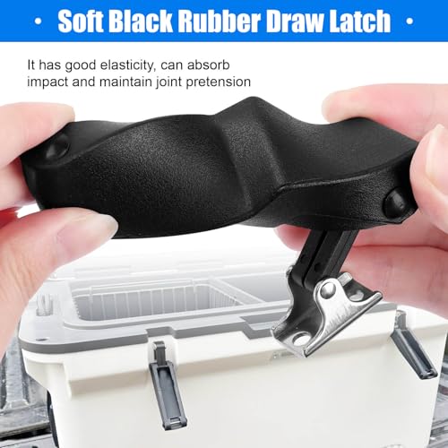 Image of Flexible Rubber Draw Latch, Black Front Storage Rack Rubber Latch with Stainless Steel Concealed Keeper for Cooler, Boat Compartment, Tool Box, Cargo Box - 2 Pcs