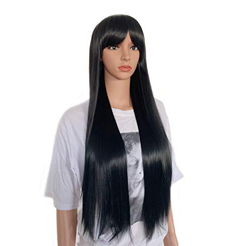 ALICE Long Black Wig with Bangs, 26" Extra Long Straight Synthetic Cosplay Party Wig for Women