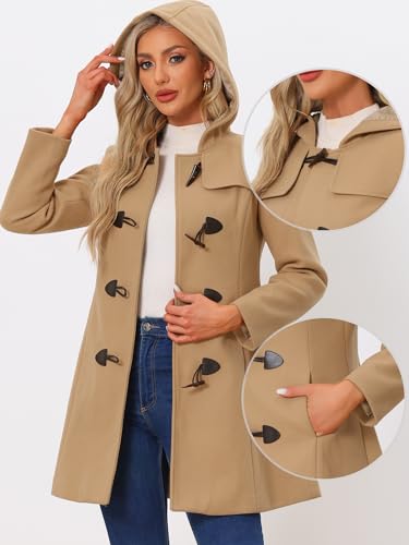 Allegra K Women's Winter Overcoat Mid-thigh Hooded Toggle Duffle Long Coat2