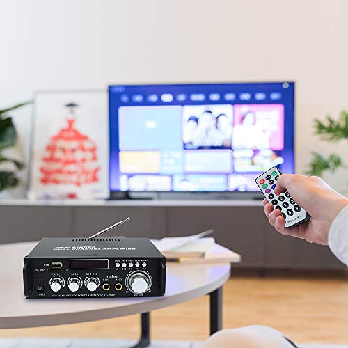 Bluetooth 5.0 Stereo Audio Amplifier Receiver – 300W Hifi Dual Channel Sound Receiver W/Usb,Sd Card,Fm Radio,2 Microphone Input,Remote Control Mini Hi-Fi Karaoke Integrated Amp #TOP6