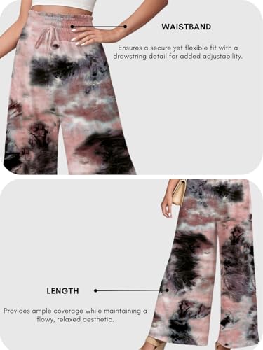 Image of Leriya Fashion Womens Mid Rise Tie-Dye Loose Fit Flared Wide Leg Palazzo Pants | Relaxed Pants | Bottom