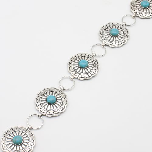 Western Oval Turquoise Chain Belt for Women Cowgirl Boho Metal Waist Chain Belt for Dress4