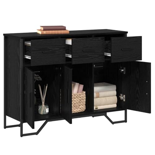 Aparador negro efecto roble de 97 cm con 3 cajones y puertas modernas 4