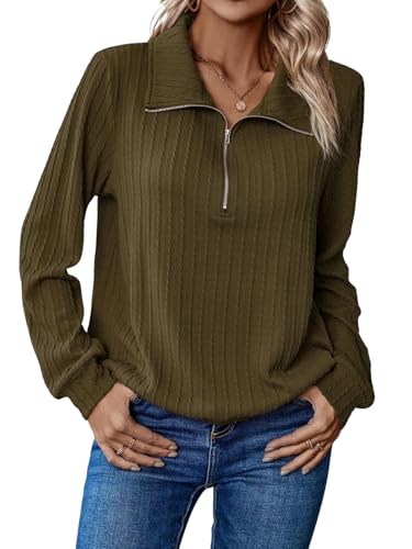 Image of Leriya Fashion Women's Casual Long Sleeve T-Shirt - Half Zip Textured Summer Tee, Lightweight Breathable Basic Top for Daily, Work & Travel,Street Style