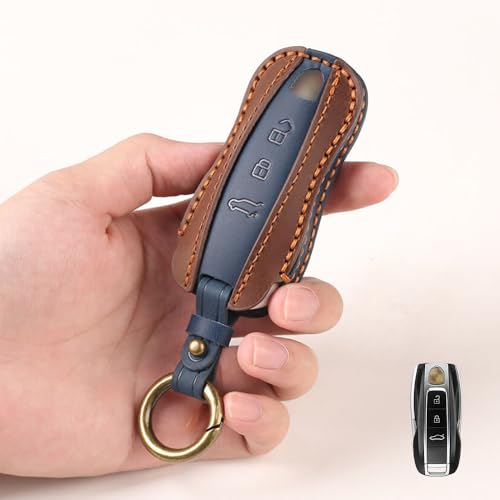 Image of keyzone dual leather key cover for Porsche 911, Cayenne, Panamera, Taycan 3 button smart key