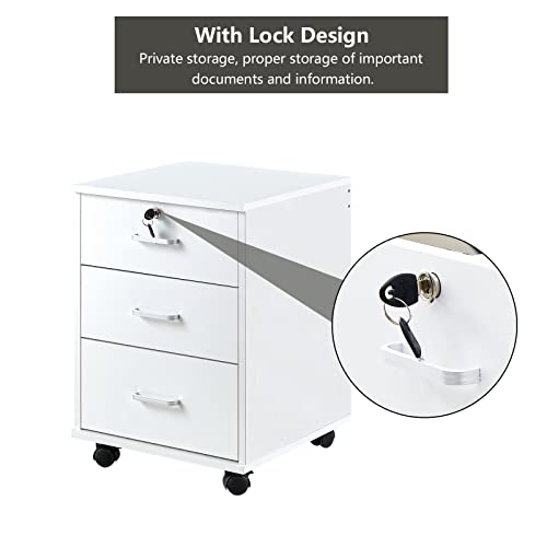 Caisson de bureau verrouillable 3 tiroirs pour dossiers A4 blanc