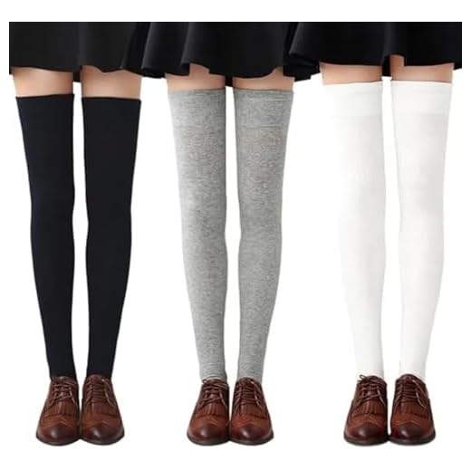 Chalier 3 paires Chaussettes Hautes Montantes Femme Chaussettes de Genoux Longues Style Simple,Noir+Gris+Blanc,Taille unique