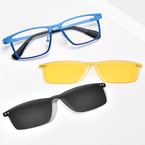 Image of FONEX Pure Titanium Glasses Frame Men Square Magnet Clip On Eyeglasses with Polarized Lens