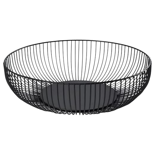 7UYUU Metal Wire Countertop Fruit Bowl Basket Holder for Kitchen | Black Modern Home Storage Decor Stand - 11 Inch (Round C)