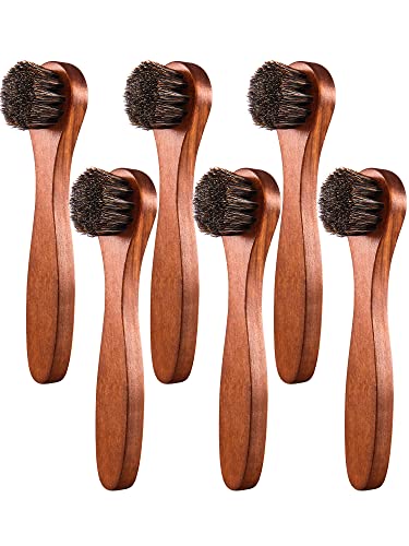 Youngjoy 6 Pieces Horsehair Shine Shoes Brush kit Polish Dauber Applicators, Brown, 6 x 1.5 inches