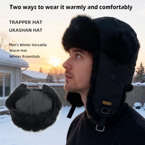 Image of Winter Trapper Hat for Men Women Warm Soft Russian Ushanka Hat Real Rabbit Fur Aviator Bomber Hats Winter Hats with Ear Flaps