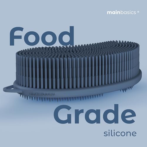 Image of MainBasics Exfoliating Silicone Body Scrubber Pro 2-in-1 Shower Scrubber for Body, Silicone Loofah and Body Exfoliator (Dark Blue, Body + Exfoliate)