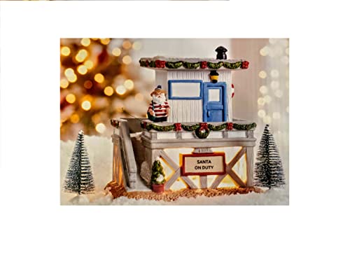 Nantucket Holiday Christmas Porcelain Lighted Life Guard Shack House - 7 x 7 x 5 inches