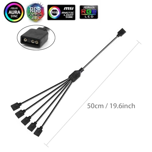 Dushochn 1-to-5 ARGB Splitter, 19.6in 50cm Extension Cable, 5V 3 Pin Addressable RGB for Computer Chassis CPU Cooler and 5V Fan (2 Pack) by Dushochn - Used condition - Image 3