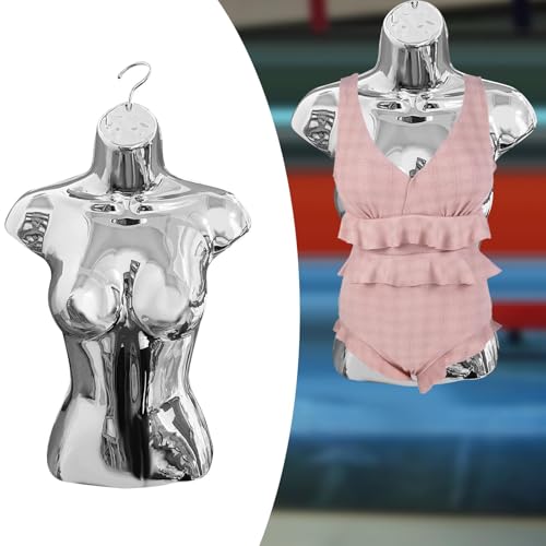 SM SunniMix Female Mannequin Torso Half Length Female Mannequin Body Props Dress Form Hanging Hook for Shop Clothes Shows Fitting Styling, Silver
