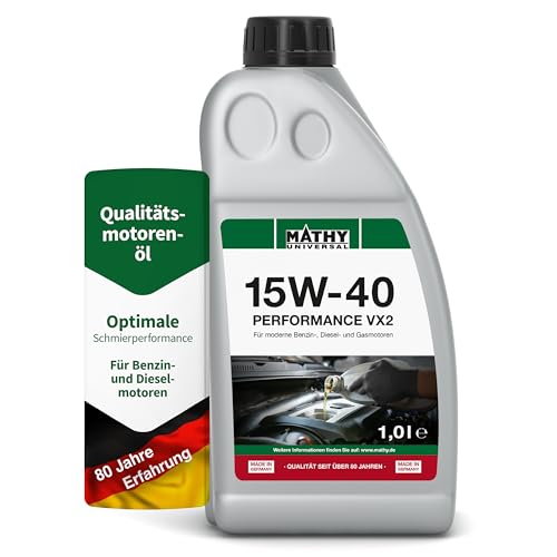 MATHY Motoröl 15W-40 Performance VX2 (1 0 l) - Mineralisches Motor-Öl für Diesel- und Benzin-Motoren Turbo und Kat getestet - Universal einsetzbares Motorenöl für PKW und Nutzfahrzeuge