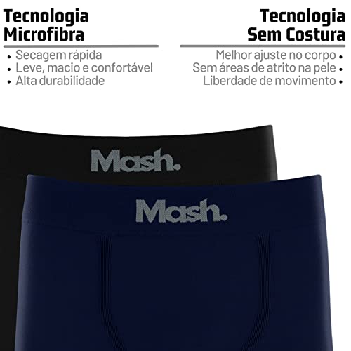 Kit 10 Cuecas Boxer Mash Microfibra Sem Costura | 4 Azul Marinho - 6 Preto | M