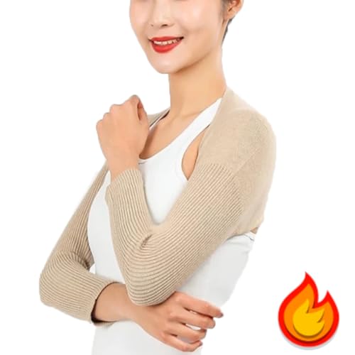 Ursprung 肩 サポーター 肩暖ウォーマー 暖かい肩当て 両肩用 袖有り 肩掛け 肩保温 肩あたためサポーター 柔らか 軽量 伸縮性 通気性 肩冷え防止 冷房対策 肩温めグッズ オフィス 妊婦 高齢者 日常 就寝 男女兼用 (ベージュ, 厚手)