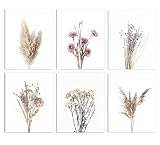 HW Hongwu Pampas Grass Canvas Wall Art Dried Flower Artworks Beige Plant Pictures Print Minimalist P