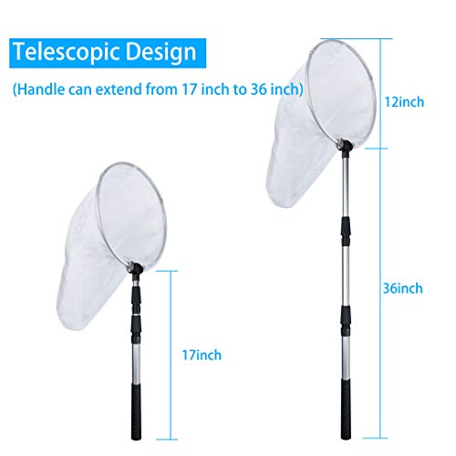 SAYAYA Telescopic Butterfly Net Fishing Nets Insect Net with 12 Inch Ring, Handle Extends to 36 Inch
