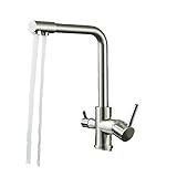 KLARWERK® Felix | 4-Wege Niederdruck Filter Armatur Edelstahl Silber | 4 Anschlüsse 3-Wege Wasserhahn Boiler Küche | Osmose Mischbatterie NSF geprüft