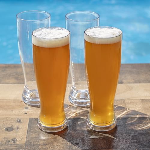 D'Eco Unbreakable 24 oz Pilsner Beer Glasses (Set of 4) - Reusable Shatterproof Classic Pub Beer & Cocktail Glasses - Perfect Indoor Outdoor Drinking Cups for Parties - Father's Day Beer Pint Gift Set