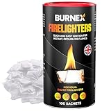 100 Burnex Wax Fire Lighters for Wood Burners - BBQ Fire Starter, Firelighters for Wood Burners - 100 Firestarters Individually Wrapped Firelighters BBQ for Open Fires and Logs, Firestarter Camping