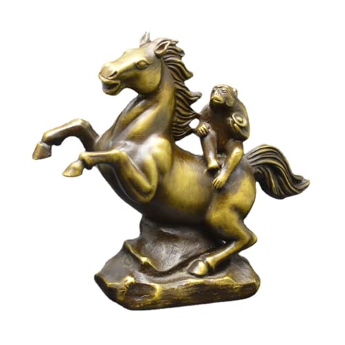 Figurine de Singe sur Cheval en Laiton pour Décoration de Bureau