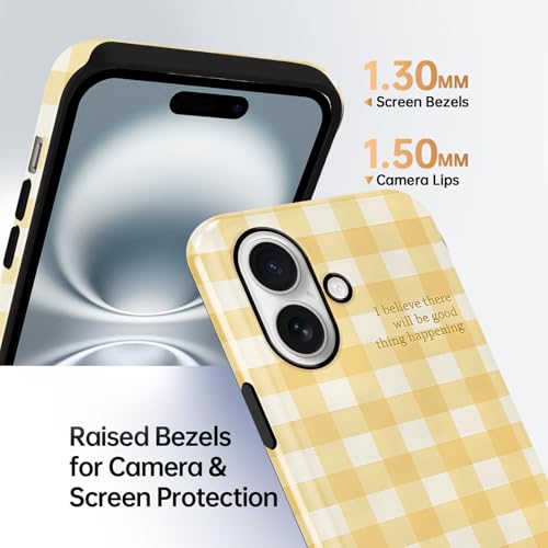 Coque iPhone 16 MagSafe vichy jaune antichoc en polycarbonate rigide
