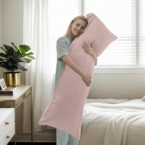 Image of Body Pillow Cases Cover, Bamboo Rayon Pink Body Pillowcases with Zipper Closure, Cooling and Breathable Pillow Case for Hot Sleepers and Night Sweats, 20x54 inches
