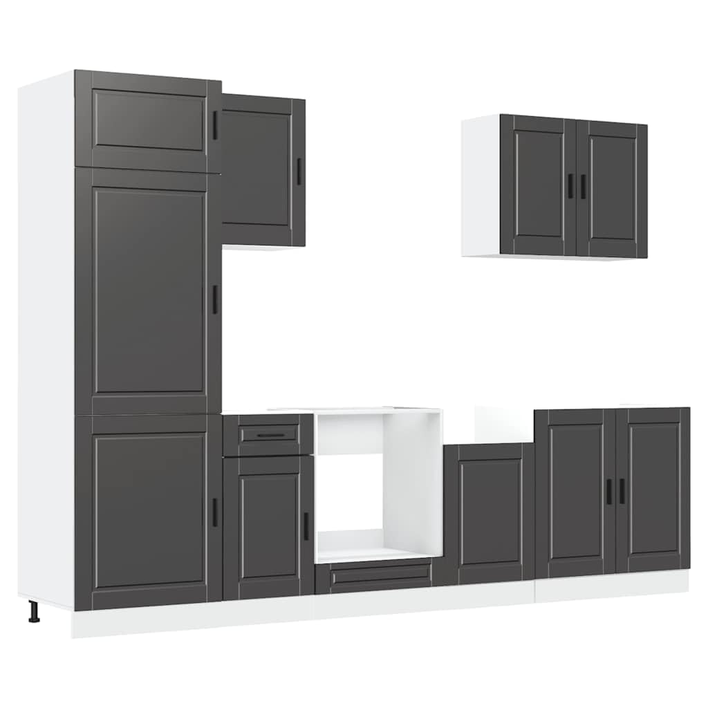 IKAYAA Mueble de Cocina 7 Piezas Kalmar, Cocinas Completas, Muebles Modulares, Armario Inferior de Fregadero, Armario Colgante para Horno Negro
