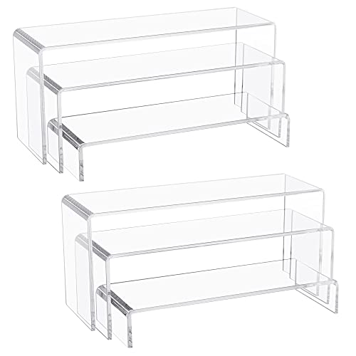 Jusalpha 6 PC 10'' Large Clear Acrylic Riser Set, Acrylic Display Risers Shelf Showcase Fixtures for Jewelry, Display Stand for Amiibo Funko POP Figures, Cupcakes, Food Display, Cabinet- 10 x 3.9 x 3.9 in