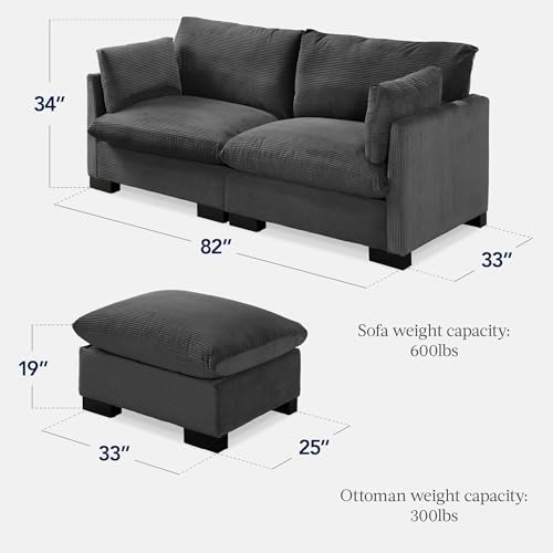 Image of Best Choice Products Modern Loveseat Sofa for Living Room, Corduroy Recliner, Removable Cover, Spring Cushions, Solid Wood Frame, Easy Assembly for Small Spaces, 82in - Gray
