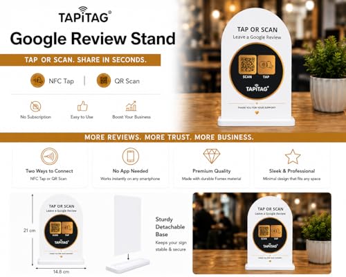 Google Review Stand TAPiTAG NFC et QR Code A5 Noir et Or - 4