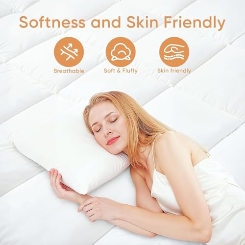 Memory Foam Mattress Topper, 100% Cotton Mattress Pad Cover, Breathable & Skin-Friendly Queen Size Mattress Topper for Back Pain Relief, 3 Inch Extra Thick Shredded Foam, Queen by ANUWAA - Used condition - Image 4