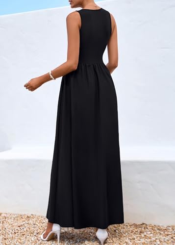 KIRUNDO Sleeveless Maxi Dresses for Women 2025 Spring Summer Mixed Fabric Pocketed Elegant Wedding Guest Flowy Tank Dress2