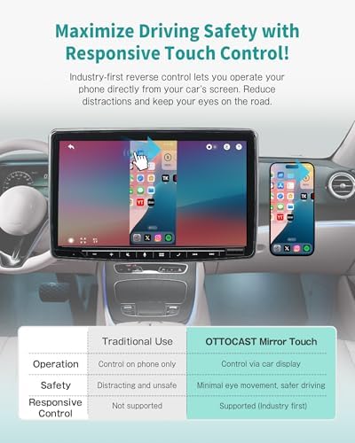 OTTOCAST Mirror Touch Wireless CarPlay Adapter - Bi-Directional Phone Mirroring & Dual Mode for Factory Wired CarPlay - Seamless iPhone & Android Integration — view 6