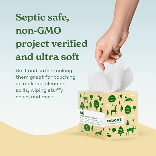 Caboo Bamboo Facial Tissue Paper, Eco Friendly, 540 Total Tissues, 6 Cubes of 90 Sheets Each